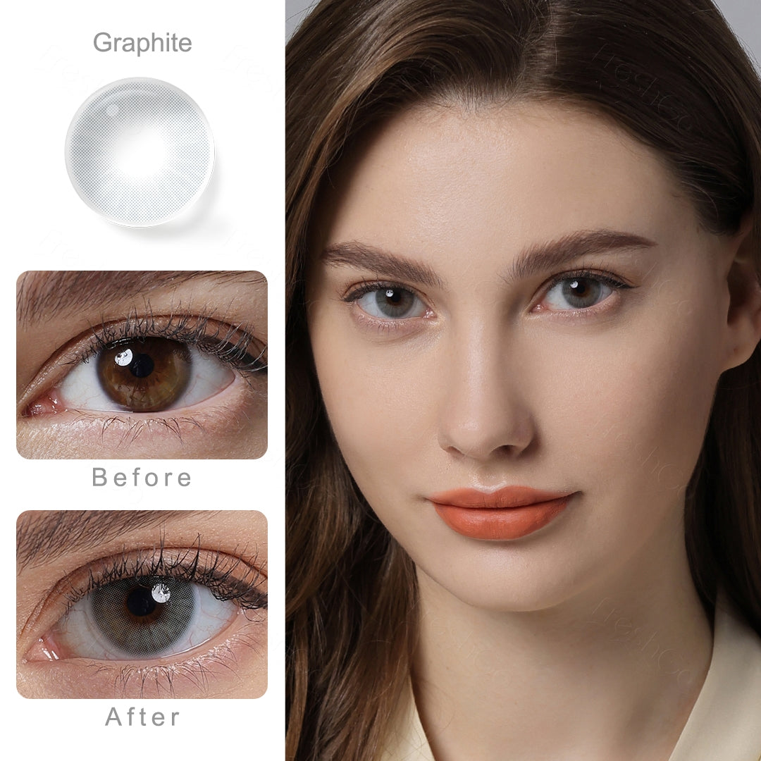 Graphite gray before and after comparison for dark eyes