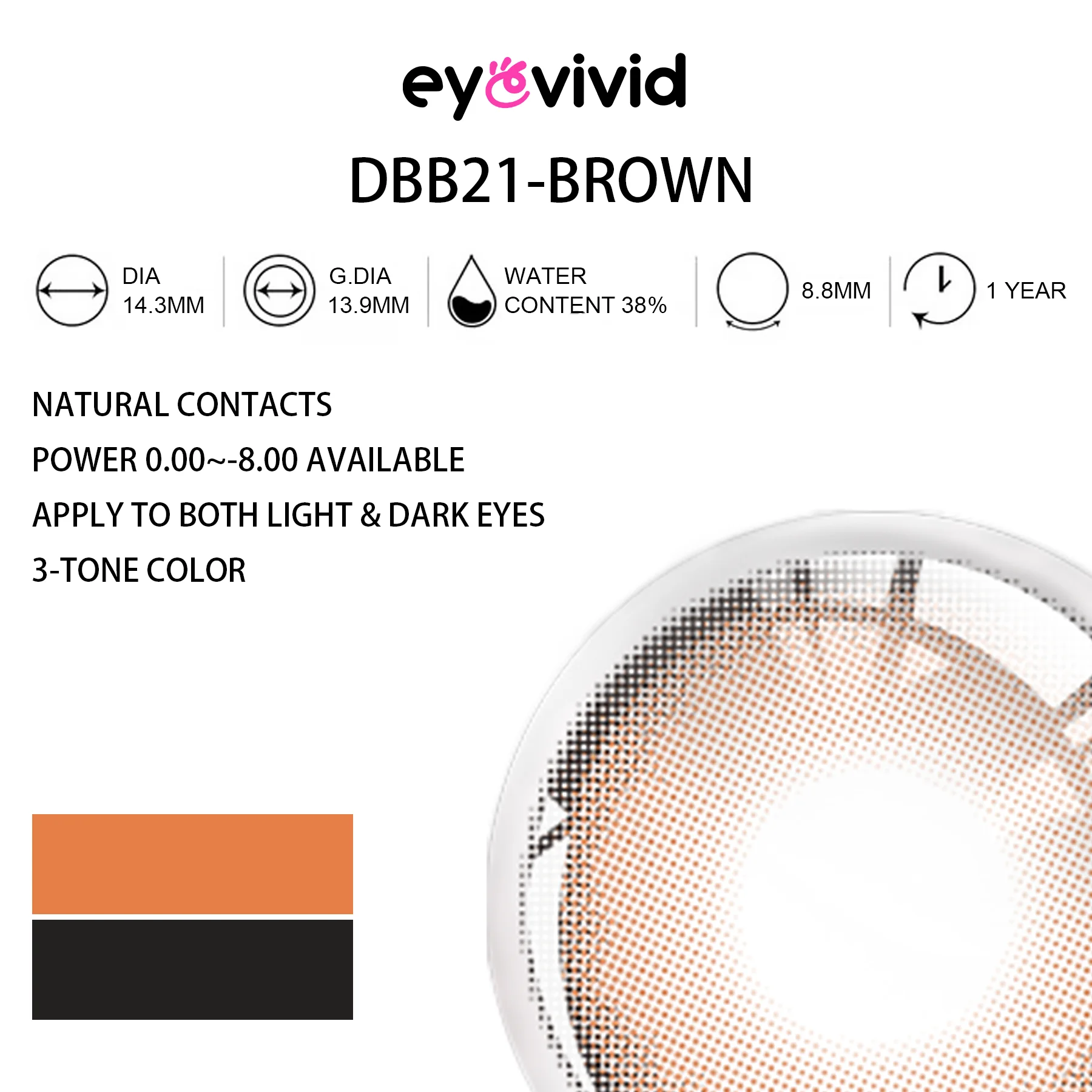 Tintlure Amber Brown Contact Lenses for Soft Glam Looks alternate eye angle